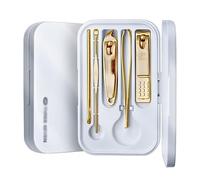 GLJTUO Kit de cortaúñas, Juego de cortaúñas, Kit de manicura de Acero Inoxidable para Hombres y Mujeres, con Caja de Almacenamiento de plástico, Kit de manicura Profesional Port,Gold