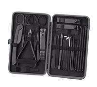 GLJTUO Kit de cortauñas Negro Juego Completo de cortauñas para Hombre Caja de cortauñas Agujas para el acné Uñas ranuradas Herramientas Especiales para pedicura Juego de manicur,Black-24PCS