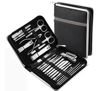 GLJTUO Kit de manicura con cortauñas de Acero Inoxidable, Tijeras, alicates para cutículas y Estuche de Viaje.,Black-As Shown