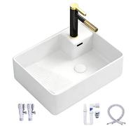 GLJTUO Lavabo de cerámica con Tabla de Lavar y Orificio de rebosadero, Incluye Kit de desagüe para Uso en tocadores y Balcones.,White