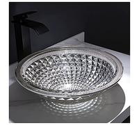 GLJTUO Lavabo Moderno Redondo de encimera, Lavabo de Vidrio Templado Fundido a presión con desagüe automático, Lavabo de baño, para remodelación de baño, 42 x 14,5 cm.