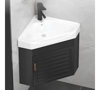 GLJTUO Mueble de baño Moderno de Esquina pequeño para Montaje en Pared con Grifo de Agua fría/Caliente y Kit de desagüe. Lavabo de cerámica para Aseo/guardarropa.,Black-37 * 37cm
