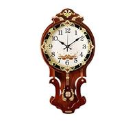 GLJTUO Reloj de Pared Decorativo, Reloj de péndulo, Reloj de Pared silencioso de Madera con Pilas, Reloj de Pared Estilo Retro Europeo,D-S