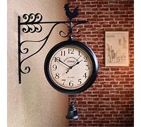 GLJTUO Reloj de Pared Reloj de estación Reloj de Pared Exterior Movimientos de Cuarzo Vintage con Esfera de Doble Cara Reloj de estación de Doble Cara Hierros forjados Reloj de,D-A