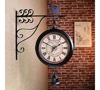 GLJTUO Reloj de Pared Reloj de estación Reloj de Pared Exterior Movimientos de Cuarzo Vintage con Esfera de Doble Cara Reloj de estación de Doble Cara Hierros forjados Reloj de,D-C