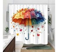GLKSDLPO Cortina de Ducha con diseño de Paraguas Multicolor con Flores y Gotas de Lluvia, Estilo Vintage, decoración de baño (220 x 200 cm/87 x 79 Pulgadas (Ancho x Alto))