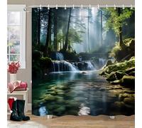GLKSDLPO Cortina de Ducha con diseño de río Sereno, Bosque y luz Solar para la decoración del baño, Incluye Ganchos (180 x 215 cm / 71 x 85 Pulgadas (Ancho x Alto)).