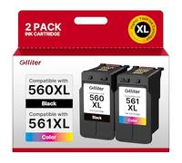 Glliter PG-560 XL CL-561 XL PG 560XL CL 561XL Cartuchos de tinta Reemplazo para Canon Cartuchos 560 561 Multipack para Pixma TS5350i TS7450i TS7450a TS7451i TS5351i TS5350 (Negro Color, 2 Pack)