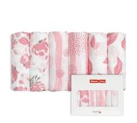 GLLQUEN BABY - Juego de 6 gasas de algodón orgánicas, cuadradas de gasa, 70 x 70 cm, multiusos: manta para pañales, babero, ultra suave, transpirable, regalo para niña y niño (flores), GF001