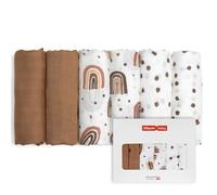 GLLQUEN BABY Lot de 6 Mousseline de Algodón Orgánico, Pañuelos de Muselina 70x70cm Multiusos: Manta de Envoltorio, Babero, Ultra Suave, Transpirable, Regalo de Nacimiento para Niña y Niño (Arcoíris)