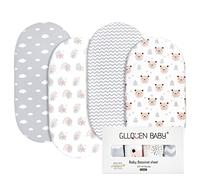 GLLQUEN BABY Paquete de 4 Sábanas Bajeras para Moisés y Cochecito de Bebé Recién Nacido, 100% Microfibra Oeko-tex100, Acogedoras y Transpirables, Suaves para Cuna