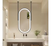 GLMGBP Espejo de Techo Ovalado con Doble Brazo, Marco de Metal Negro, Espejo de baño con luz LED, Espejo Decorativo Colgante para casa u Hotel (40 x 60 cm)
