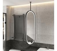GLMGBP Espejo de Techo Ovalado con Marco de Metal y Barra para Colgar, luz Regulable de 3 Colores, Espejo de baño suspendido LED para Maquillaje y Afeitado, Espejo de Pared Negro (40 cm x 70 cm)