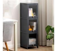 GLMGBP Vitrina Transparente con Puerta abatible, Vitrina de colección de gabinetes de curiosidades, Hecha de Material de bambú Natural, sellada y a Prueba de Polvo, fácil de Instalar (Color: Gris,