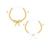 GLMOCM Pulsera de lazo dorado para mujer, pulsera apilable de cuentas de perlas con cuentas de semillas bohemias, adjustable, Metal, No es una piedra preciosa