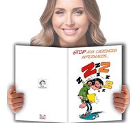 Glmx-2032 Gaston Lagaffe - Tarjeta de jubilación (tamaño grande, tamaño A4, con soporte)