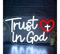 GLNP358 - Señal de neón regulable con texto en inglés "Trust In God", luz de neón LED para sala de oración, cruz cristiana, fe espiritual, decoración para iglesia, Jesús, arte religioso inspirador de