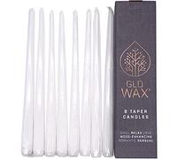 Glo Wax - Paquete de velas cónicas decorativas que mejoran el estado de ánimo, románticas, relajantes, sin perfume, 8 horas de tiempo de combustión, 2,2 x 30 cm (paquete de 8, blanco)