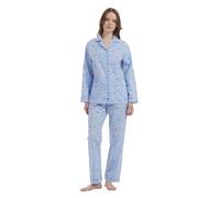 GLOBAL Conjunto de Pijama Mujer 100% Algodón Manga Larga Botones Mujer Ropa Dormir Suave Transpirable PJS Azul M