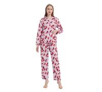 GLOBAL Conjunto de Pijama Mujer 100% Algodón Manga Larga Botones Mujer Ropa Dormir Suave Transpirable PJS XL