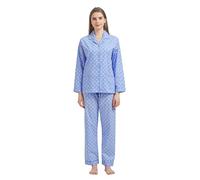 GLOBAL Conjunto de Pijama Mujer 100% Algodón Manga Larga Botones Mujer Ropa Dormir Suave Transpirable PJS,Azul con Puntos Blancos,M