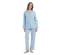 GLOBAL Conjunto de Pijama Mujer 100% Algodón Manga Larga Botones Mujer Ropa Dormir Suave Transpirable PJS Azul XL