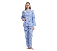 GLOBAL Conjunto de Pijama Mujer 100% Algodón Manga Larga Botones Mujer Ropa Dormir Suave Transpirable PJS,Ciervo Blanco Flor Azul,S
