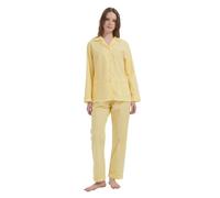 GLOBAL Conjunto de Pijama Mujer 100% Algodón Manga Larga Botones Mujer Ropa Dormir Suave Transpirable PJS Amarillo XL