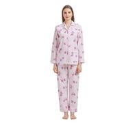 GLOBAL Conjunto de Pijama Mujer 100% Algodón Manga Larga Botones Mujer Ropa Dormir Suave Transpirable PJS,Flor Rosa Ciervo Blanco,XL