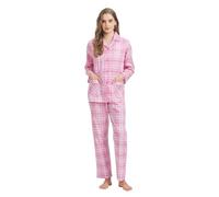 GLOBAL Conjunto de Pijama Mujer 100% Algodón Manga Larga Botones Mujer Ropa Dormir Suave Transpirable PJS,Tartán Rosa,XXL