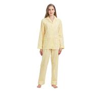 GLOBAL Conjunto de Pijama Mujer 100% Algodón Manga Larga Botones Mujer Ropa Dormir Suave Transpirable PJS,Rayas Amarillas,M