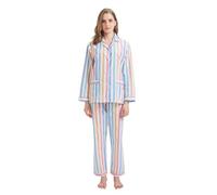 GLOBAL Conjunto de Pijama Mujer 100% Algodón Manga Larga Botones Mujer Ropa Dormir Suave Transpirable PJS Rayas M