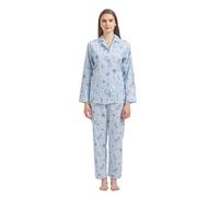 GLOBAL Conjunto de Pijama Mujer 100% Algodón Manga Larga Botones Mujer Ropa Dormir Suave Transpirable PJS,Azul, Gatito,L
