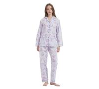 GLOBAL Conjunto de Pijama Mujer 100% Algodón Manga Larga Botones Mujer Ropa Dormir Suave Transpirable PJS Morado XL