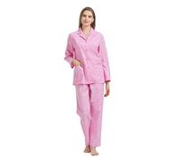 GLOBAL Conjunto de Pijama Mujer 100% Algodón Manga Larga Botones Mujer Ropa Dormir Suave Transpirable PJS,Tema Rosa Peris,M