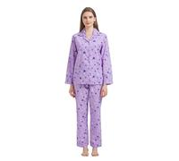 GLOBAL Conjunto de Pijama Mujer 100% Algodón Manga Larga Botones Mujer Ropa Dormir Suave Transpirable PJS,Morado,Corazón,M