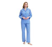 GLOBAL Conjunto de Pijama Mujer 100% Algodón Manga Larga Botones Mujer Ropa Dormir Suave Transpirable PJS