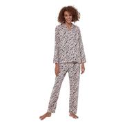 GLOBAL Conjunto de Pijama Mujer 100% Algodón Manga Larga Botones Mujer Ropa Dormir Suave Transpirable PJS,Leopardo Rosa,M