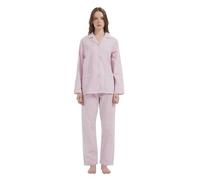 GLOBAL Conjunto de Pijama Mujer 100% Algodón Manga Larga Botones Mujer Ropa Dormir Suave Transpirable PJS Rosa S