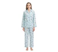 GLOBAL Conjunto de Pijama Mujer 100% Algodón Manga Larga Botones Mujer Ropa Dormir Suave Transpirable PJS,Verde, Cachorro,XL