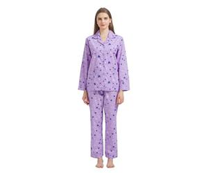 GLOBAL Conjunto de Pijama Mujer 100% Algodón Manga Larga Botones Mujer Ropa Dormir Suave Transpirable PJS,Morado,Corazón,M