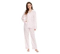 GLOBAL Conjunto de Pijama para Mujer 100% Algodón | Parte Superior Con Botones y Parte Inferior Con Cordón | PJS S-XXL