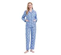 GLOBAL Conjuntos de Pijama para Mujer Algodón Ropa Dormir Manga Larga Estar en Casa Botones y Bolsillos Comodo Blue Paisley S