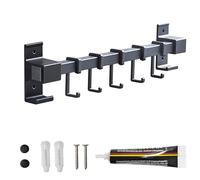 Global-Daily Soporte para utensilios de pared, riel de cocina con 5 ganchos para colgar tazas, ollas, sartenes, tijeras, color negro (30 cm)