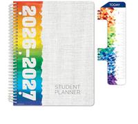 Global Datebooks Agenda escolar 2026-2027 de 8.5 x 11 pulgadas, planificador académico semanal y mensual con regla/marcapáginas y calcomanías, ideal para tareas, estilo bloque, lino arcoíris