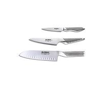Global G-80338-Juego de cuchillos de 3 piezas con Santoku - Suelo hueco, utilidad y cuchillo de pelar