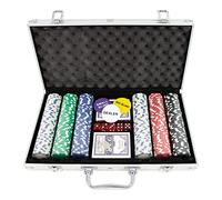 Global Gizmos 50539 - Juego de póquer de 300 Piezas, Contiene fichas, Dados y Cartas, Funda de Transporte portátil Estilo Casino, Noche de Juegos, Texas Hold'em, Blackjack y más, Plateado