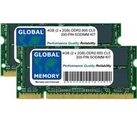 GLOBAL MEMORY 4GB (2 x 2GB) DDR2 800MHz PC2-6400 200-PIN SODIMM Memoria RAM Kit para Intel MACBOOK 13 Pulgadas (2.13GHz) (Mediados 2009)