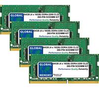 GLOBAL MEMORY 64GB (4 x 16GB) DDR4 3200MHz PC4-25600 260-PIN SODIMM Memoria RAM Kit para Ordenador PORTÁTILES/NOTEBOOKS