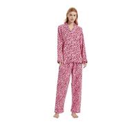 GLOBAL Pijama de Franela y Algodón para Mujer, Conjunto Largo Suave y Cómodo, Camisón Con Botones, Cintura Elástica Ajustable, Regalo, Patrón Rosa, L